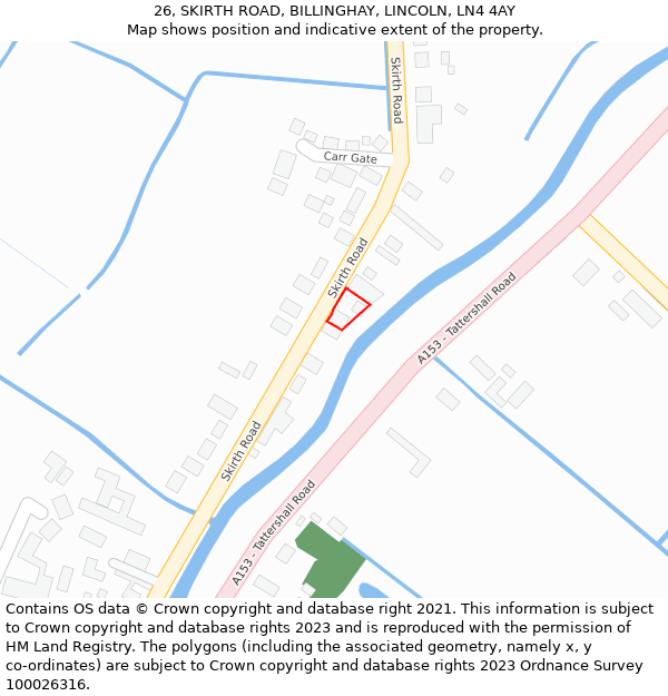 26, SKIRTH ROAD, BILLINGHAY, LINCOLN, LN4 4AY: Location map and indicative extent of plot