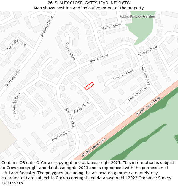 26, SLALEY CLOSE, GATESHEAD, NE10 8TW: Location map and indicative extent of plot