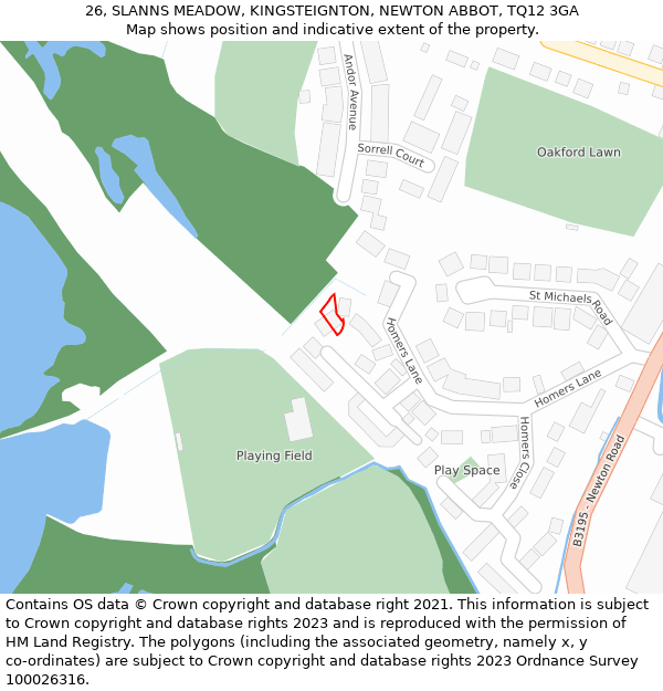 26, SLANNS MEADOW, KINGSTEIGNTON, NEWTON ABBOT, TQ12 3GA: Location map and indicative extent of plot