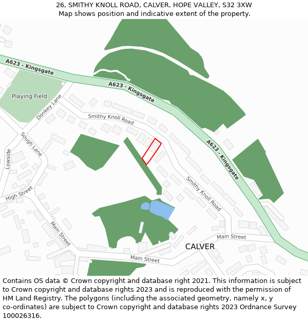 26, SMITHY KNOLL ROAD, CALVER, HOPE VALLEY, S32 3XW: Location map and indicative extent of plot