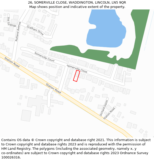 26, SOMERVILLE CLOSE, WADDINGTON, LINCOLN, LN5 9QR: Location map and indicative extent of plot