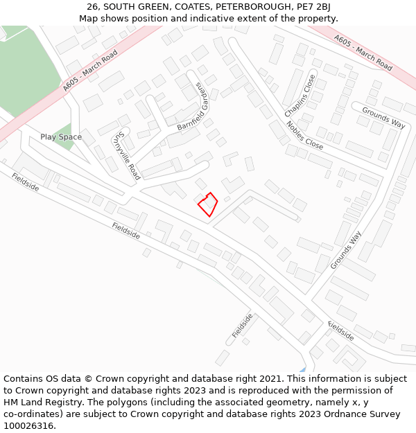 26, SOUTH GREEN, COATES, PETERBOROUGH, PE7 2BJ: Location map and indicative extent of plot