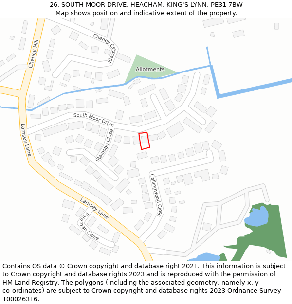 26, SOUTH MOOR DRIVE, HEACHAM, KING'S LYNN, PE31 7BW: Location map and indicative extent of plot