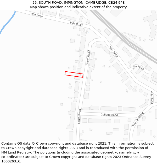 26, SOUTH ROAD, IMPINGTON, CAMBRIDGE, CB24 9PB: Location map and indicative extent of plot