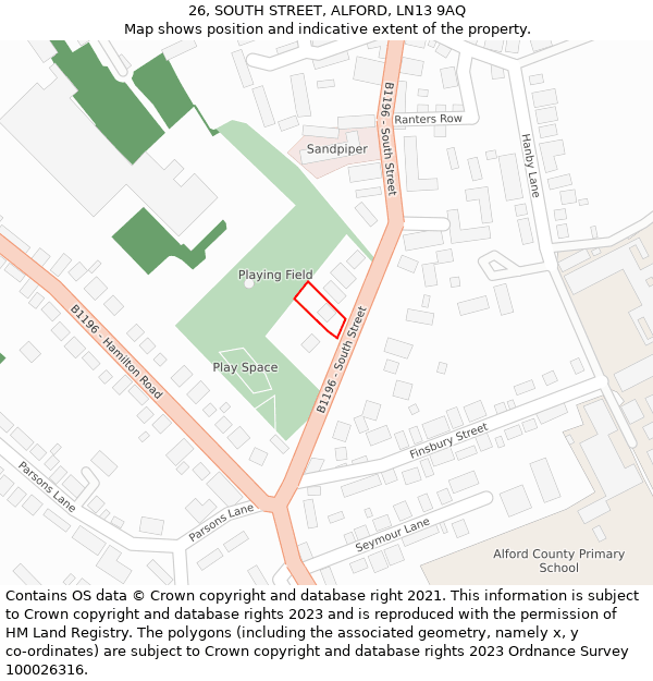 26, SOUTH STREET, ALFORD, LN13 9AQ: Location map and indicative extent of plot