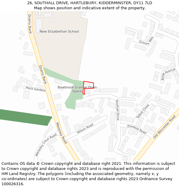 26, SOUTHALL DRIVE, HARTLEBURY, KIDDERMINSTER, DY11 7LD: Location map and indicative extent of plot