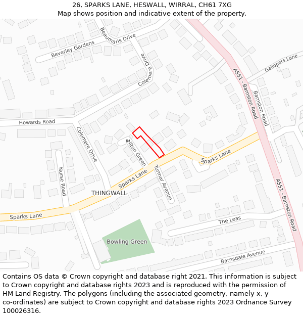 26, SPARKS LANE, HESWALL, WIRRAL, CH61 7XG: Location map and indicative extent of plot