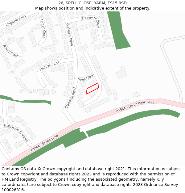 26, SPELL CLOSE, YARM, TS15 9SD: Location map and indicative extent of plot