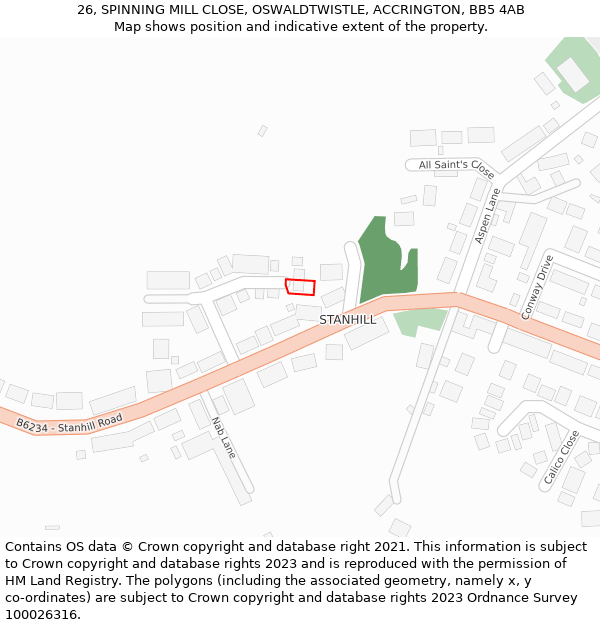 26, SPINNING MILL CLOSE, OSWALDTWISTLE, ACCRINGTON, BB5 4AB: Location map and indicative extent of plot