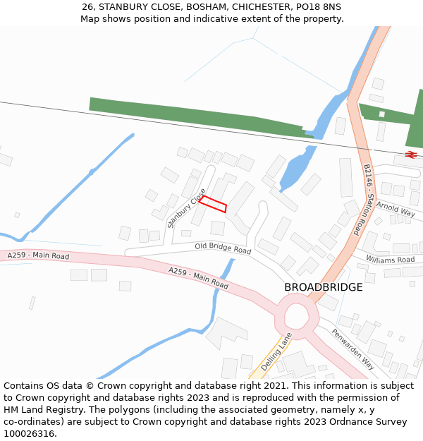 26, STANBURY CLOSE, BOSHAM, CHICHESTER, PO18 8NS: Location map and indicative extent of plot