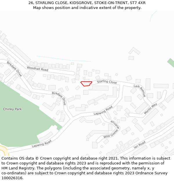 26, STARLING CLOSE, KIDSGROVE, STOKE-ON-TRENT, ST7 4XR: Location map and indicative extent of plot