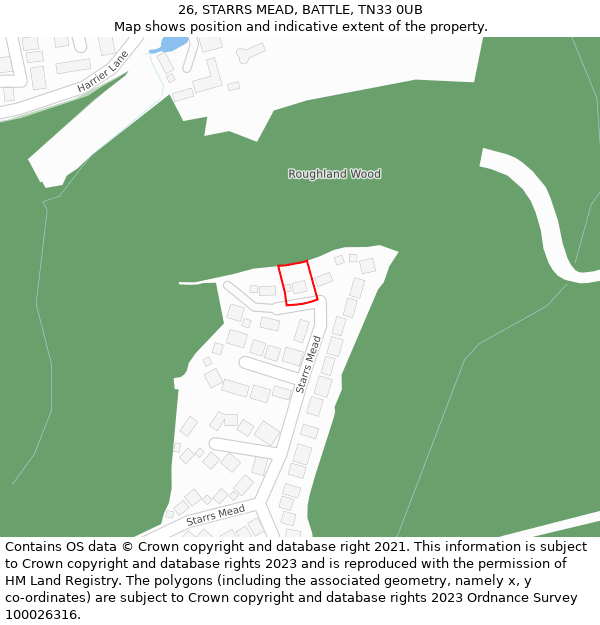 26, STARRS MEAD, BATTLE, TN33 0UB: Location map and indicative extent of plot