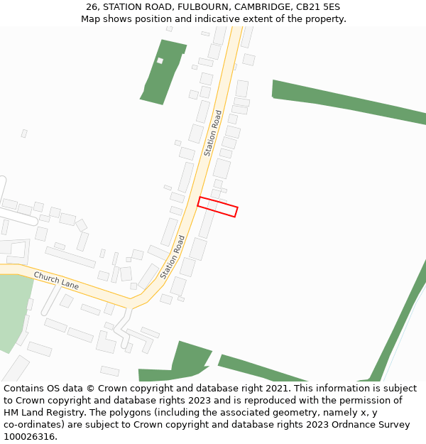 26, STATION ROAD, FULBOURN, CAMBRIDGE, CB21 5ES: Location map and indicative extent of plot