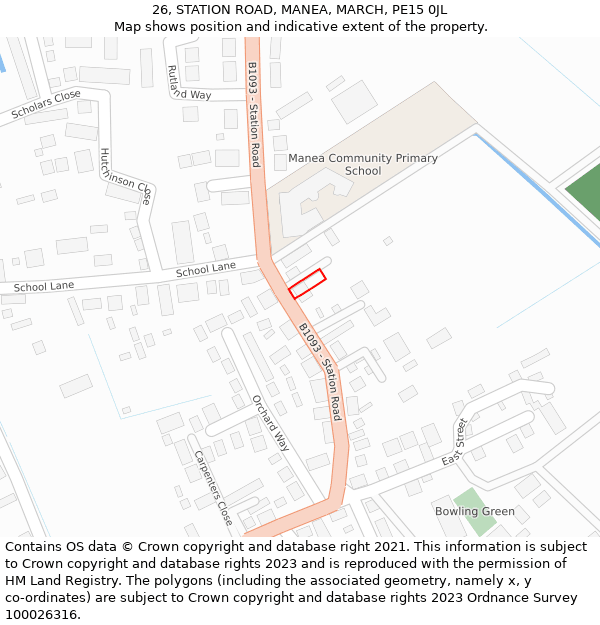 26, STATION ROAD, MANEA, MARCH, PE15 0JL: Location map and indicative extent of plot