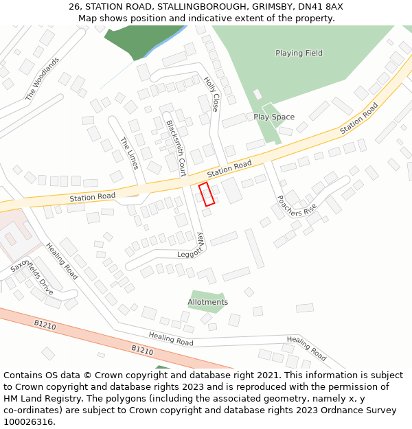 26, STATION ROAD, STALLINGBOROUGH, GRIMSBY, DN41 8AX: Location map and indicative extent of plot