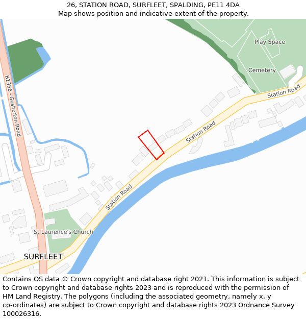 26, STATION ROAD, SURFLEET, SPALDING, PE11 4DA: Location map and indicative extent of plot