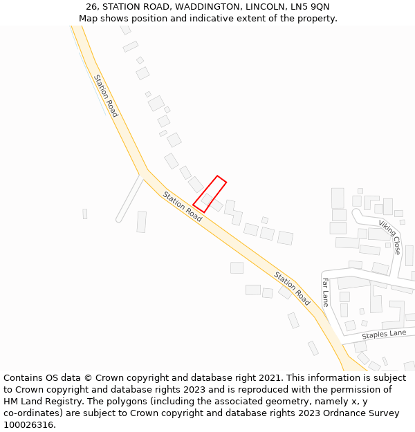 26, STATION ROAD, WADDINGTON, LINCOLN, LN5 9QN: Location map and indicative extent of plot