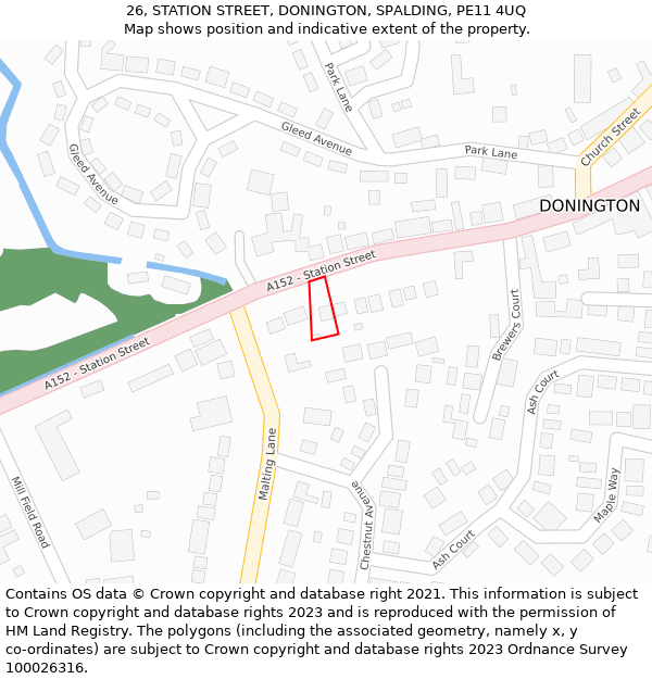 26, STATION STREET, DONINGTON, SPALDING, PE11 4UQ: Location map and indicative extent of plot