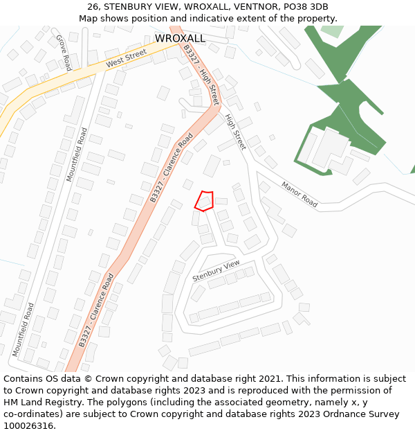 26, STENBURY VIEW, WROXALL, VENTNOR, PO38 3DB: Location map and indicative extent of plot