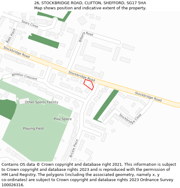 26, STOCKBRIDGE ROAD, CLIFTON, SHEFFORD, SG17 5HA: Location map and indicative extent of plot