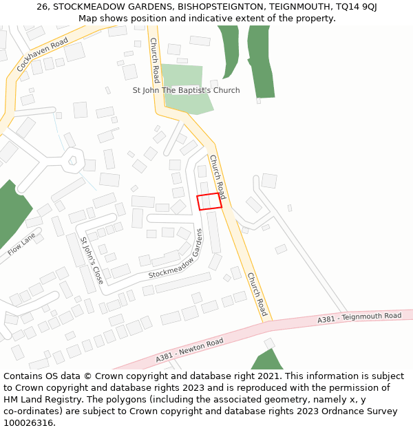 26, STOCKMEADOW GARDENS, BISHOPSTEIGNTON, TEIGNMOUTH, TQ14 9QJ: Location map and indicative extent of plot