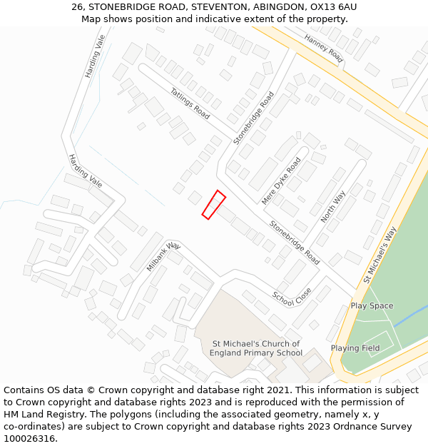 26, STONEBRIDGE ROAD, STEVENTON, ABINGDON, OX13 6AU: Location map and indicative extent of plot