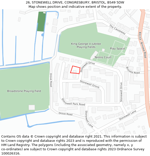 26, STONEWELL DRIVE, CONGRESBURY, BRISTOL, BS49 5DW: Location map and indicative extent of plot