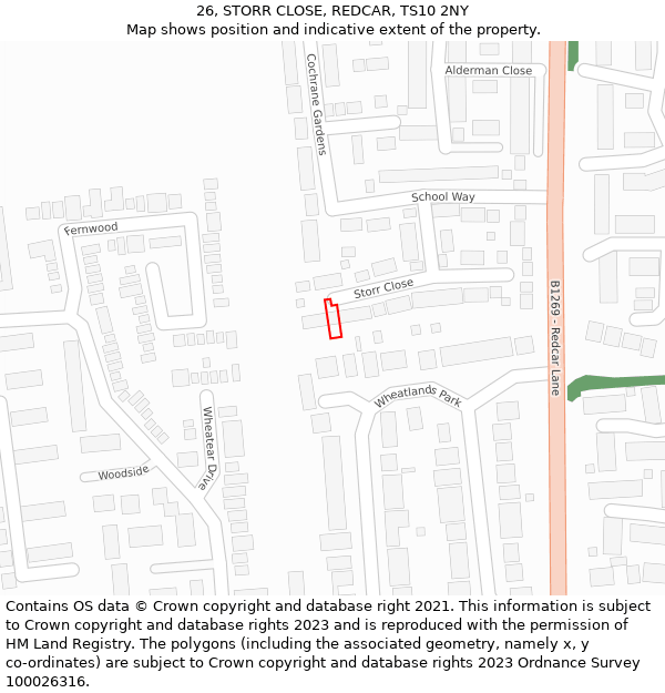 26, STORR CLOSE, REDCAR, TS10 2NY: Location map and indicative extent of plot