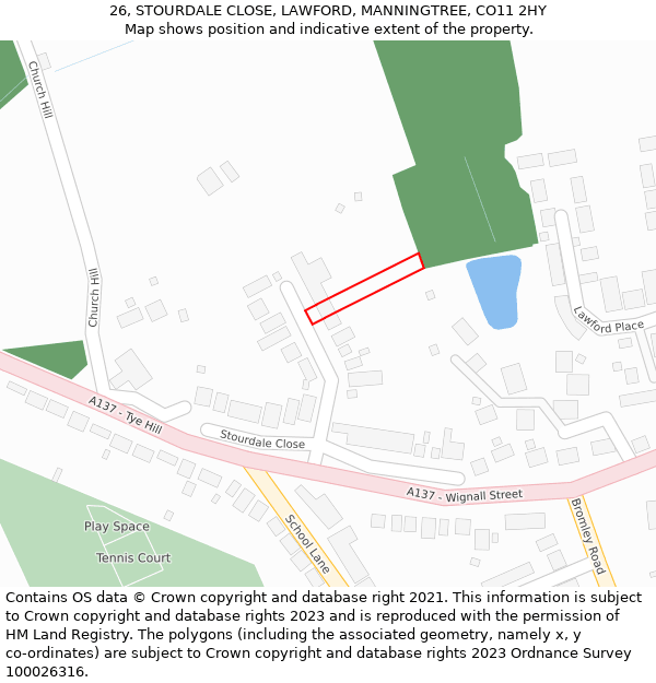 26, STOURDALE CLOSE, LAWFORD, MANNINGTREE, CO11 2HY: Location map and indicative extent of plot