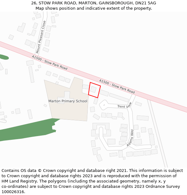 26, STOW PARK ROAD, MARTON, GAINSBOROUGH, DN21 5AG: Location map and indicative extent of plot