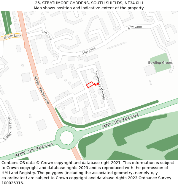 26, STRATHMORE GARDENS, SOUTH SHIELDS, NE34 0LH: Location map and indicative extent of plot