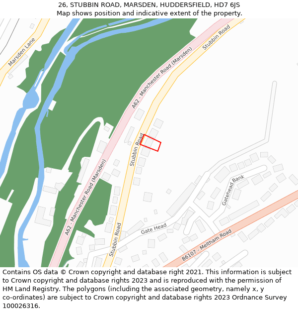 26, STUBBIN ROAD, MARSDEN, HUDDERSFIELD, HD7 6JS: Location map and indicative extent of plot