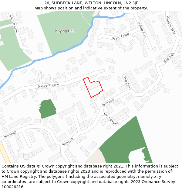 26, SUDBECK LANE, WELTON, LINCOLN, LN2 3JF: Location map and indicative extent of plot