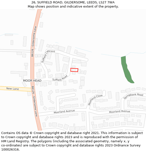 26, SUFFIELD ROAD, GILDERSOME, LEEDS, LS27 7WA: Location map and indicative extent of plot