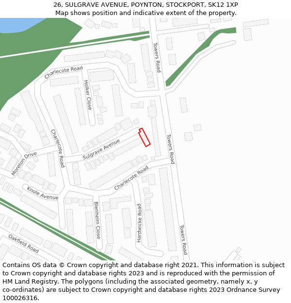 26, SULGRAVE AVENUE, POYNTON, STOCKPORT, SK12 1XP: Location map and indicative extent of plot