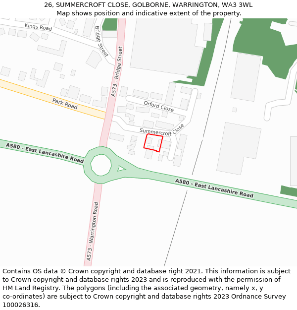 26, SUMMERCROFT CLOSE, GOLBORNE, WARRINGTON, WA3 3WL: Location map and indicative extent of plot