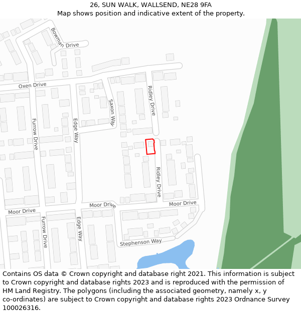 26, SUN WALK, WALLSEND, NE28 9FA: Location map and indicative extent of plot