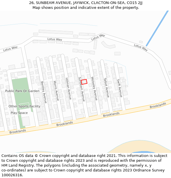 26, SUNBEAM AVENUE, JAYWICK, CLACTON-ON-SEA, CO15 2JJ: Location map and indicative extent of plot