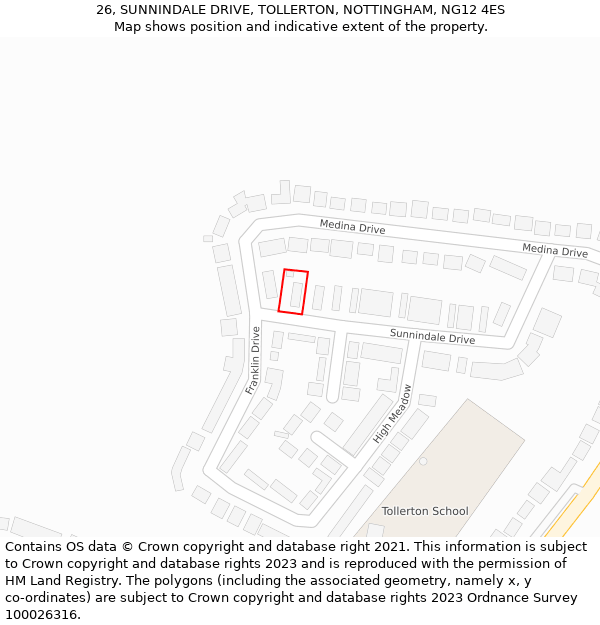 26, SUNNINDALE DRIVE, TOLLERTON, NOTTINGHAM, NG12 4ES: Location map and indicative extent of plot