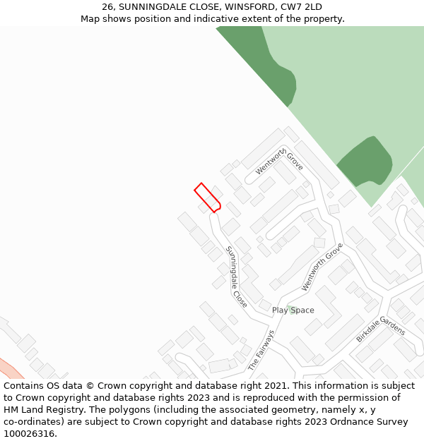 26, SUNNINGDALE CLOSE, WINSFORD, CW7 2LD: Location map and indicative extent of plot