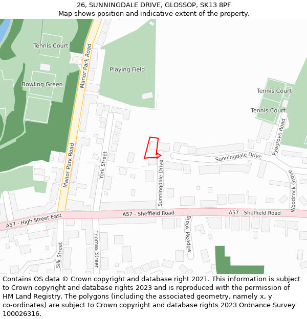 26, SUNNINGDALE DRIVE, GLOSSOP, SK13 8PF: Location map and indicative extent of plot