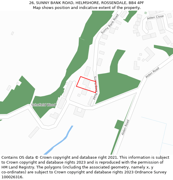 26, SUNNY BANK ROAD, HELMSHORE, ROSSENDALE, BB4 4PF: Location map and indicative extent of plot