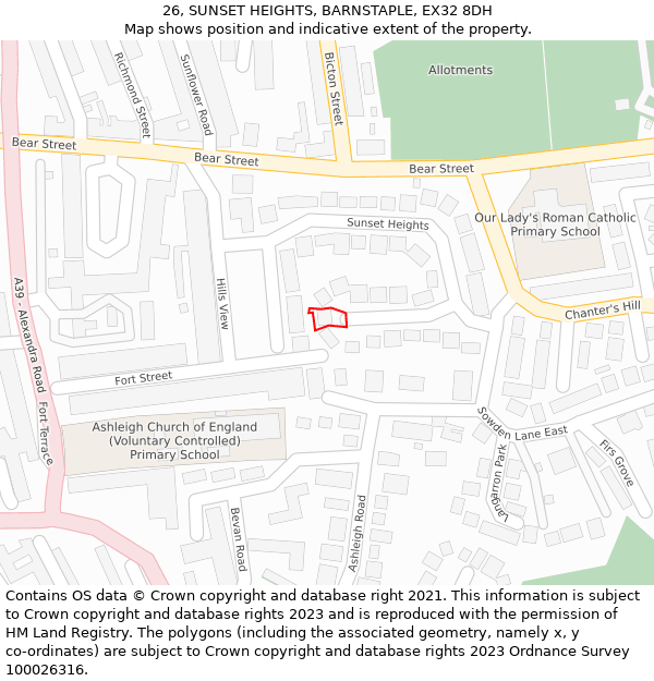 26, SUNSET HEIGHTS, BARNSTAPLE, EX32 8DH: Location map and indicative extent of plot