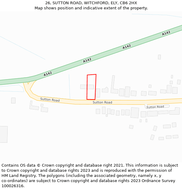 26, SUTTON ROAD, WITCHFORD, ELY, CB6 2HX: Location map and indicative extent of plot