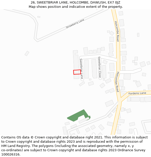 26, SWEETBRIAR LANE, HOLCOMBE, DAWLISH, EX7 0JZ: Location map and indicative extent of plot