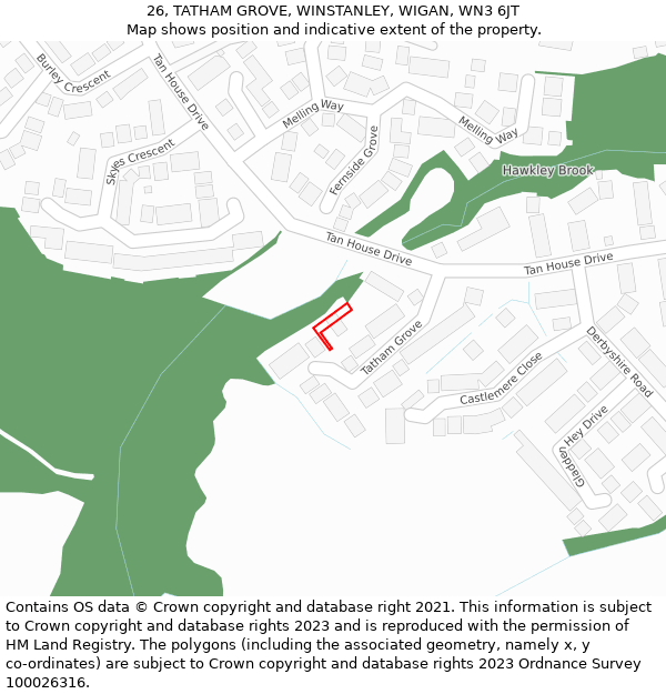 26, TATHAM GROVE, WINSTANLEY, WIGAN, WN3 6JT: Location map and indicative extent of plot