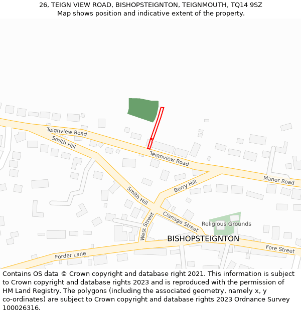 26, TEIGN VIEW ROAD, BISHOPSTEIGNTON, TEIGNMOUTH, TQ14 9SZ: Location map and indicative extent of plot