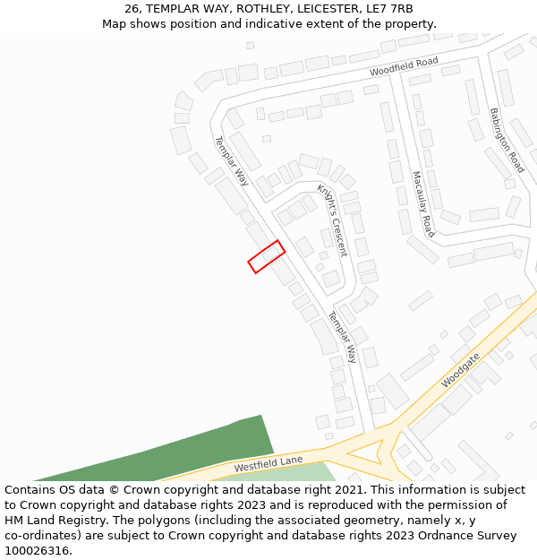 26, TEMPLAR WAY, ROTHLEY, LEICESTER, LE7 7RB: Location map and indicative extent of plot