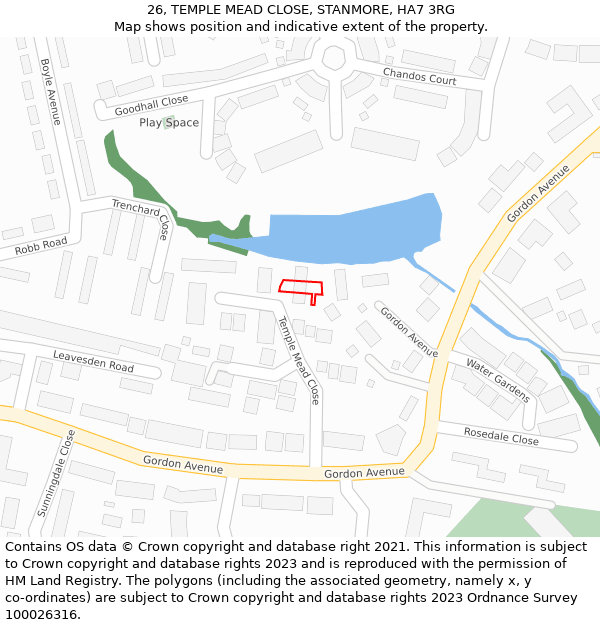 26, TEMPLE MEAD CLOSE, STANMORE, HA7 3RG: Location map and indicative extent of plot