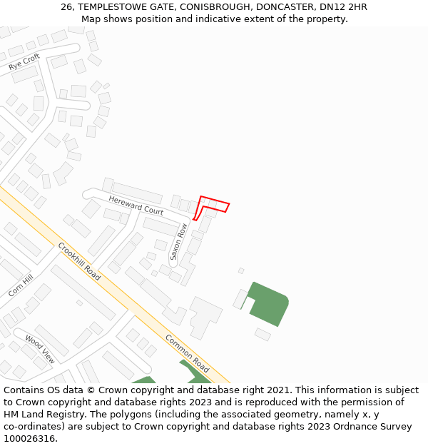 26, TEMPLESTOWE GATE, CONISBROUGH, DONCASTER, DN12 2HR: Location map and indicative extent of plot